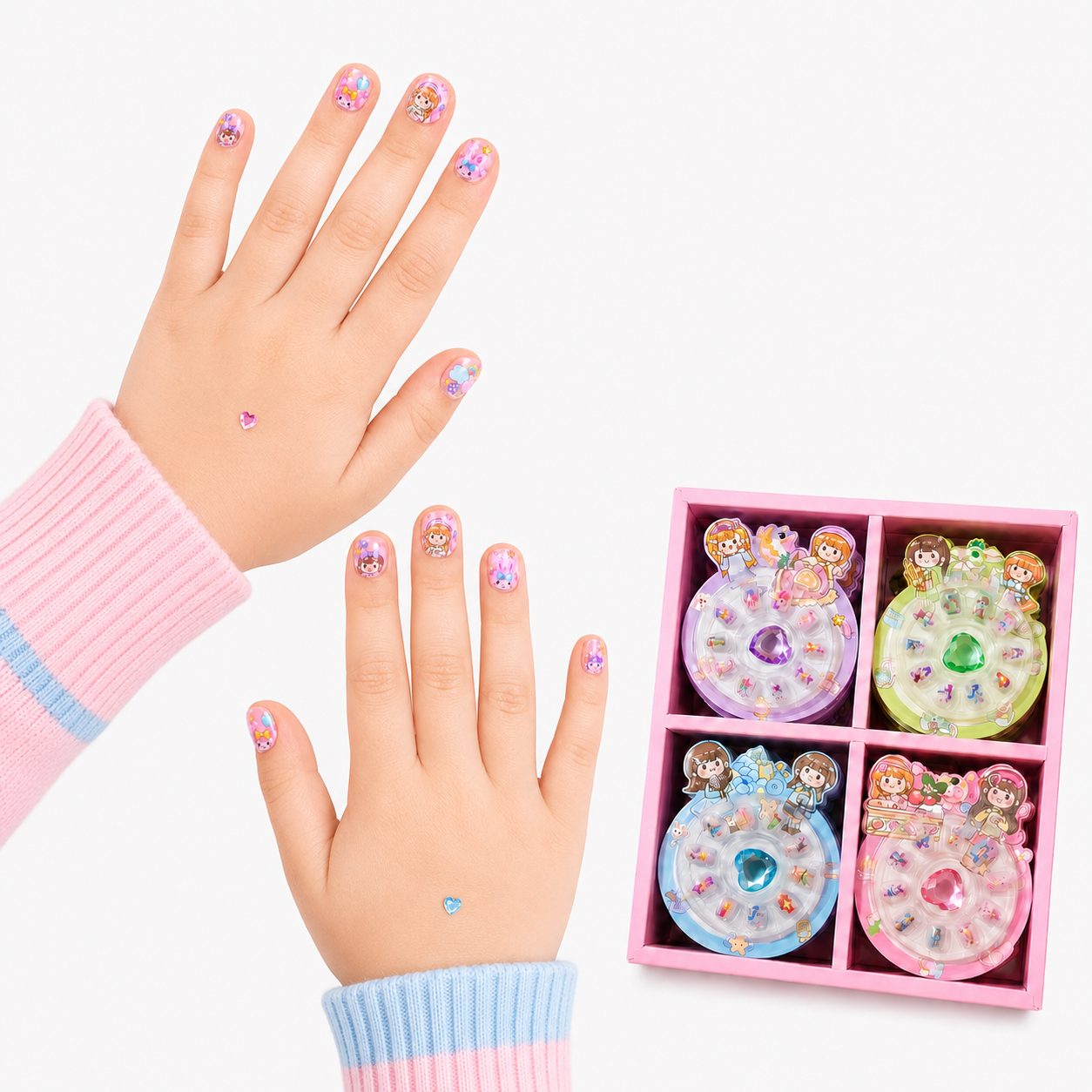 Cute Kids Press-On Nails Set with Cartoon Designs Cute Kids Press-On Nails Set with Cartoon Designs - Image 1