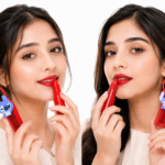 Cute cartoon keychain lipstick with red lip colour and hanging character charm