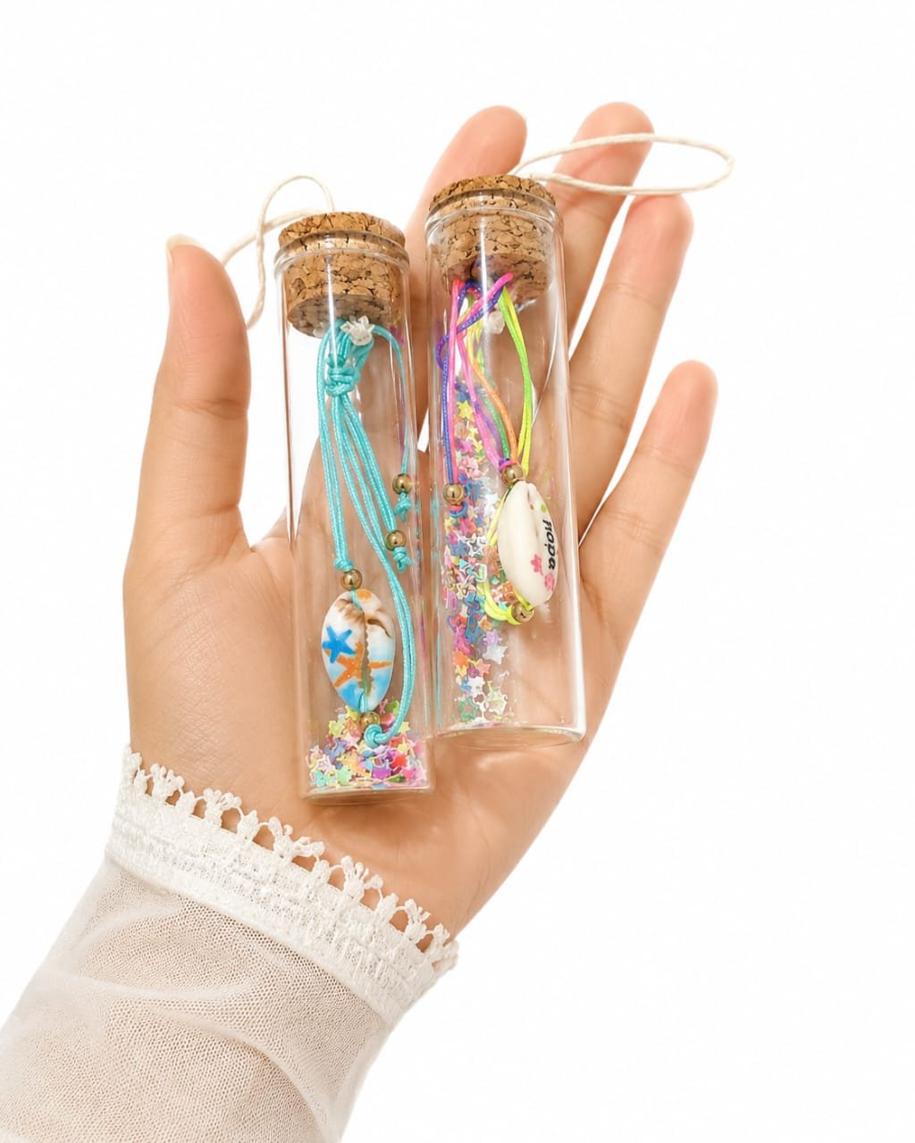 Gift pack breclet Handmade Mini Glass Bottle Charm Necklace – Colorful Star & Sea-Inspired Decorative Pendant - Image 1