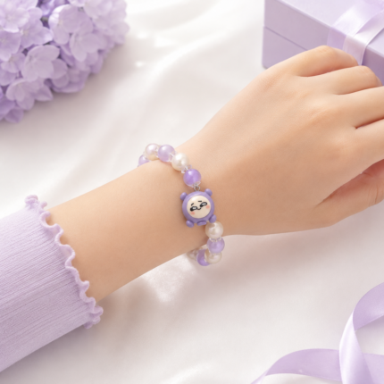 Kids Colourful Beaded Bracelet – Purple Cartoon Charm Gift Box