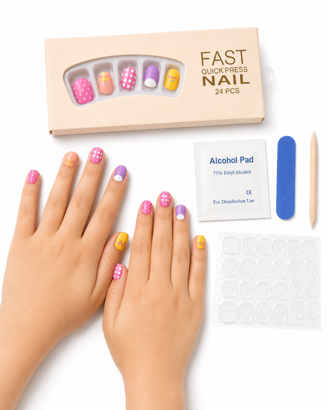 Kids Press-On Nails Set 24 PCS Cute Cartoon Nail Designs Cute Kids Press-On Nails Set with Cartoon Designs – 24 PCS - Image 1