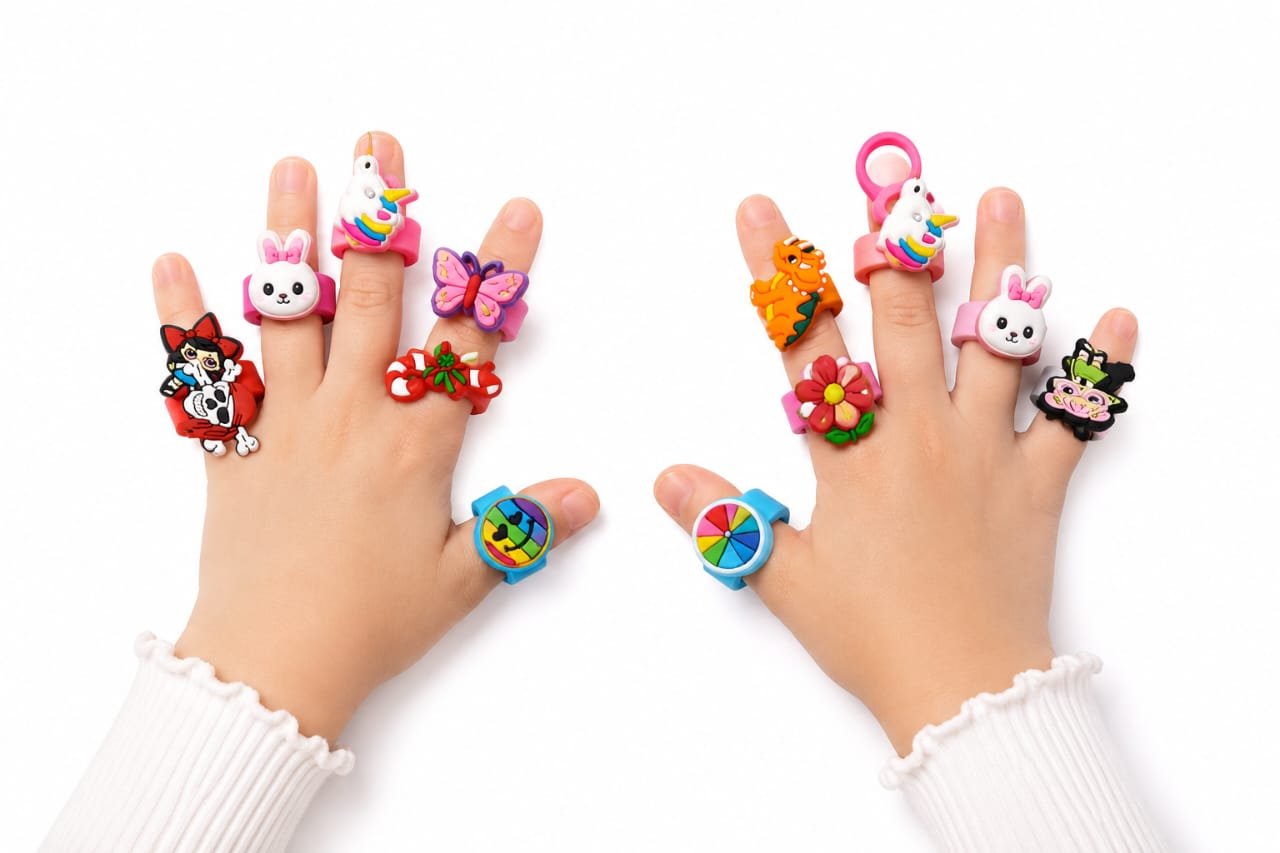 kids rings Girls Fashion Rings Set – Cartoon, Flower and Butterfly Designs - Image 1