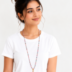 Long Colorful Beaded Mala Necklace with Shell Pendant for Girls