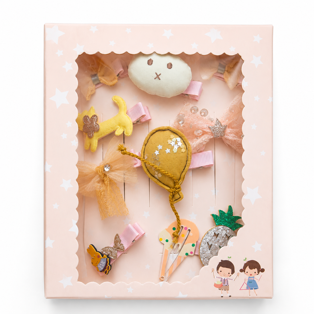 Luxury Handmade Girls Hair Clips Gift Box – Yellow Balloon Design - Image 1