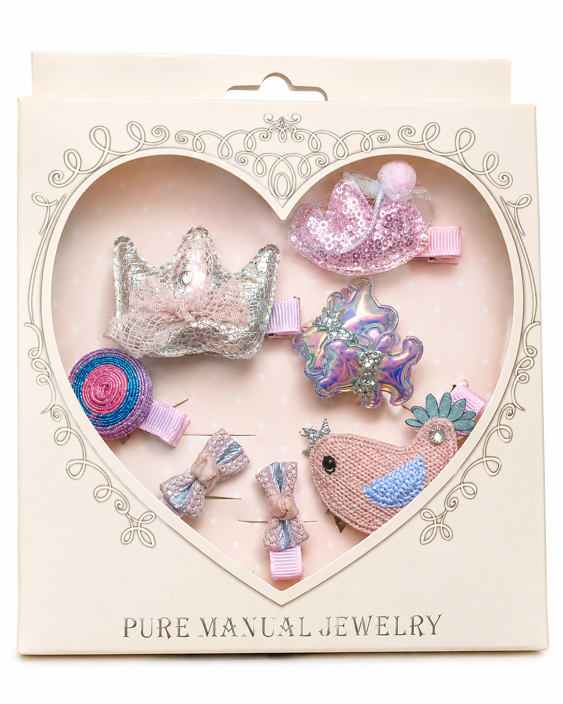 web7 Luxury Handmade Girls Hair Clips Gift Box – Heart Hen Design - Image 1
